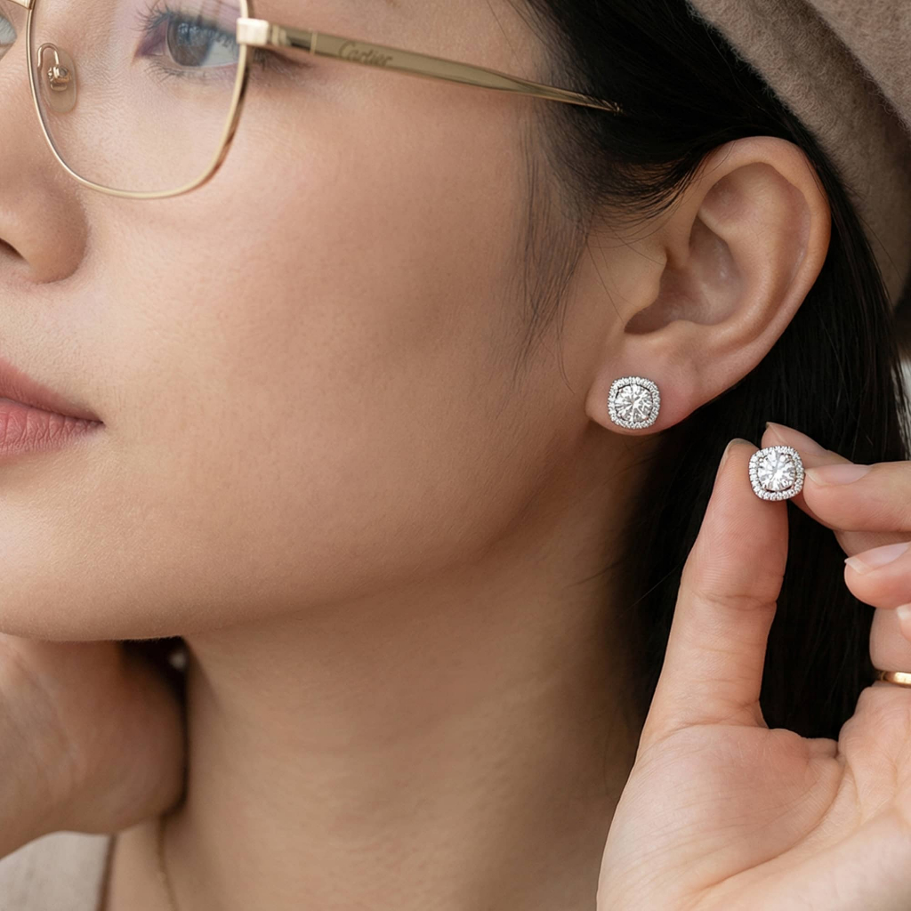 Bông tai bạc nữ đính đá cao cấp phong cách Hàn Quốc hiện đại sang chảnh dành cho nữ ChicEar Jewelry A531