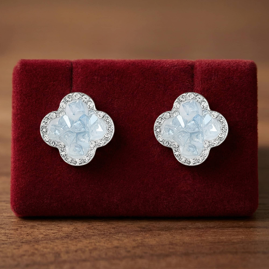Bông tai nữ bạc cỏ bốn lá đính đá sang trọng Hoa tai đính pha lê Zirconia cao cấp sang trọng thương hiệu ChicEar Jewelry