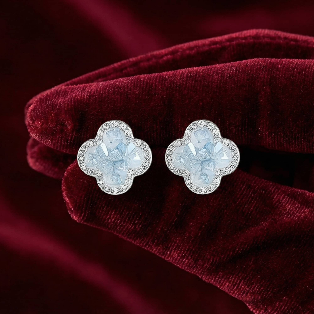Bông tai nữ bạc cỏ bốn lá đính đá sang trọng Hoa tai đính pha lê Zirconia cao cấp sang trọng thương hiệu ChicEar Jewelry