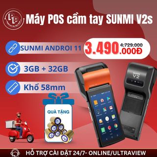Máy POS bán hàng cầm tay SUNMI V2s bản 3GB+32GB, phù hợp Grab & Shopeefood, cửa hàng nhỏ lẻ, bán mang đi