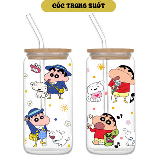 Cốc Thủy Tinh Cu Shin 500ml, Ly Thủy Tinh Nắp Tre 16Oz Chịu Nhiệt Kèm Phụ Kiện, Quà Tặng Sinh Nhật