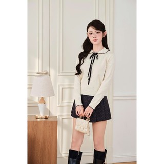 DELIZ - Áo len cho nữ cổ sen phối nơ dài tay tiểu thư nhiều màu bst thu đông AL75
