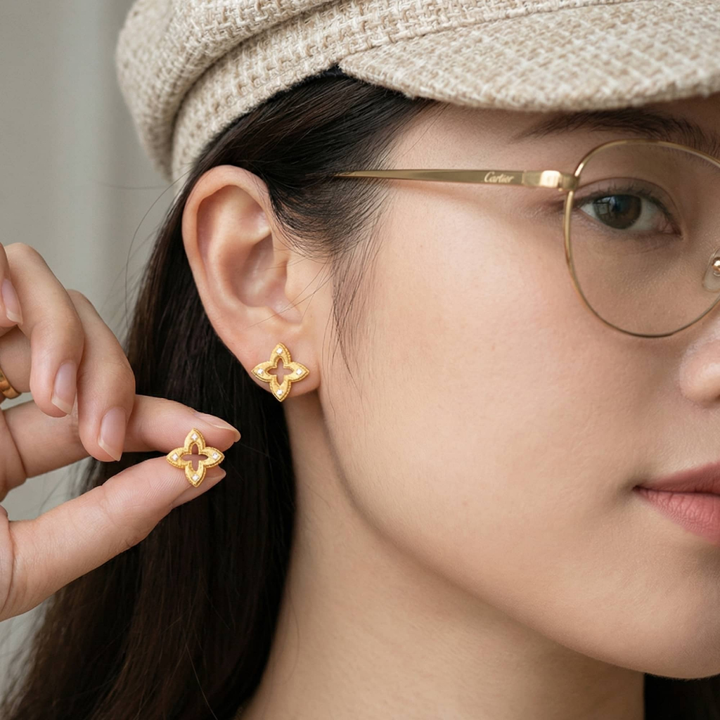 Bông tai cỏ 4 lá titan mạ vàng ChicEar Jewelry cao cấp không gỉ thiết kế sang trọng thanh lịch dễ phối đồ tôn vẻ nữ tính
