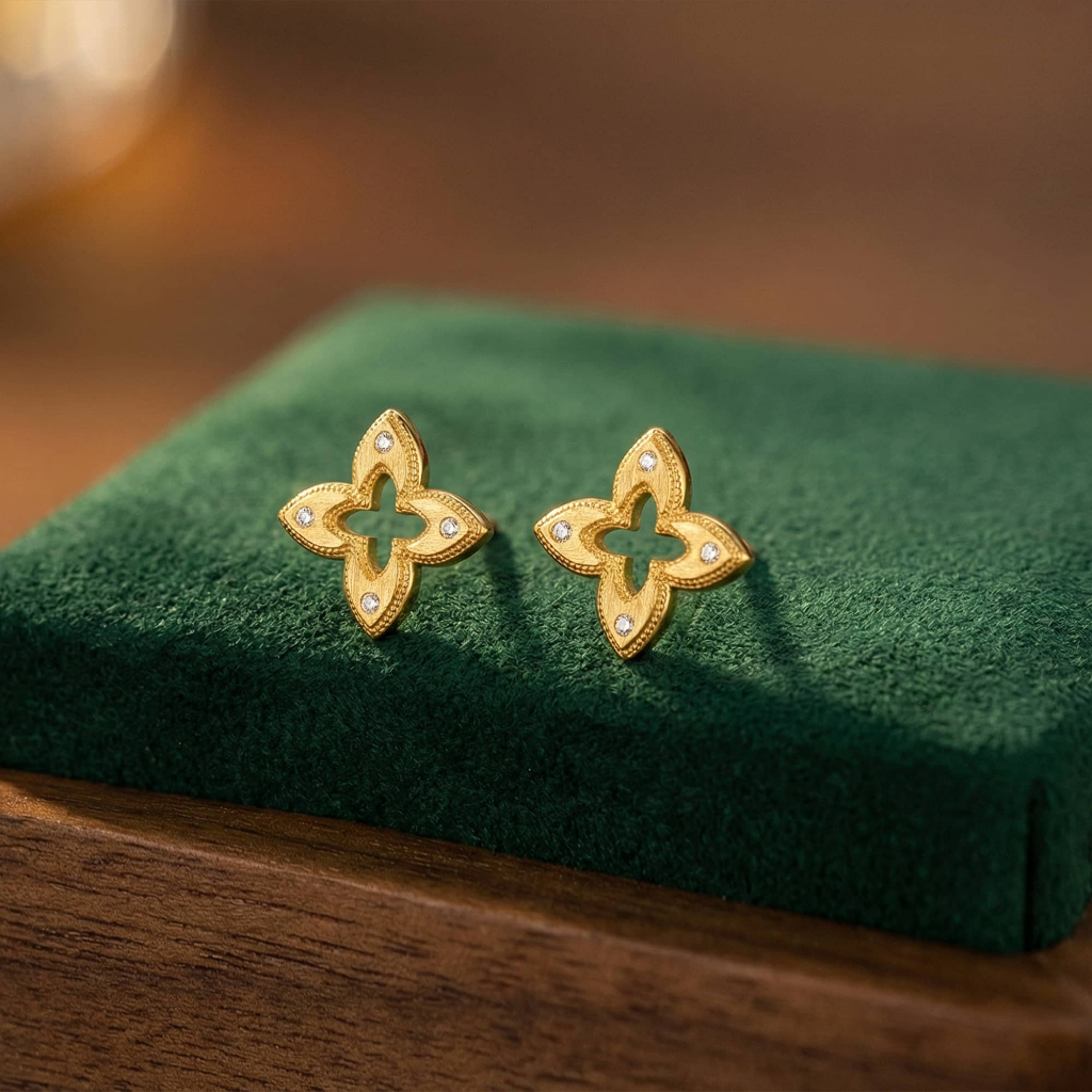 Bông tai cỏ 4 lá titan mạ vàng ChicEar Jewelry cao cấp không gỉ thiết kế sang trọng thanh lịch dễ phối đồ tôn vẻ nữ tính