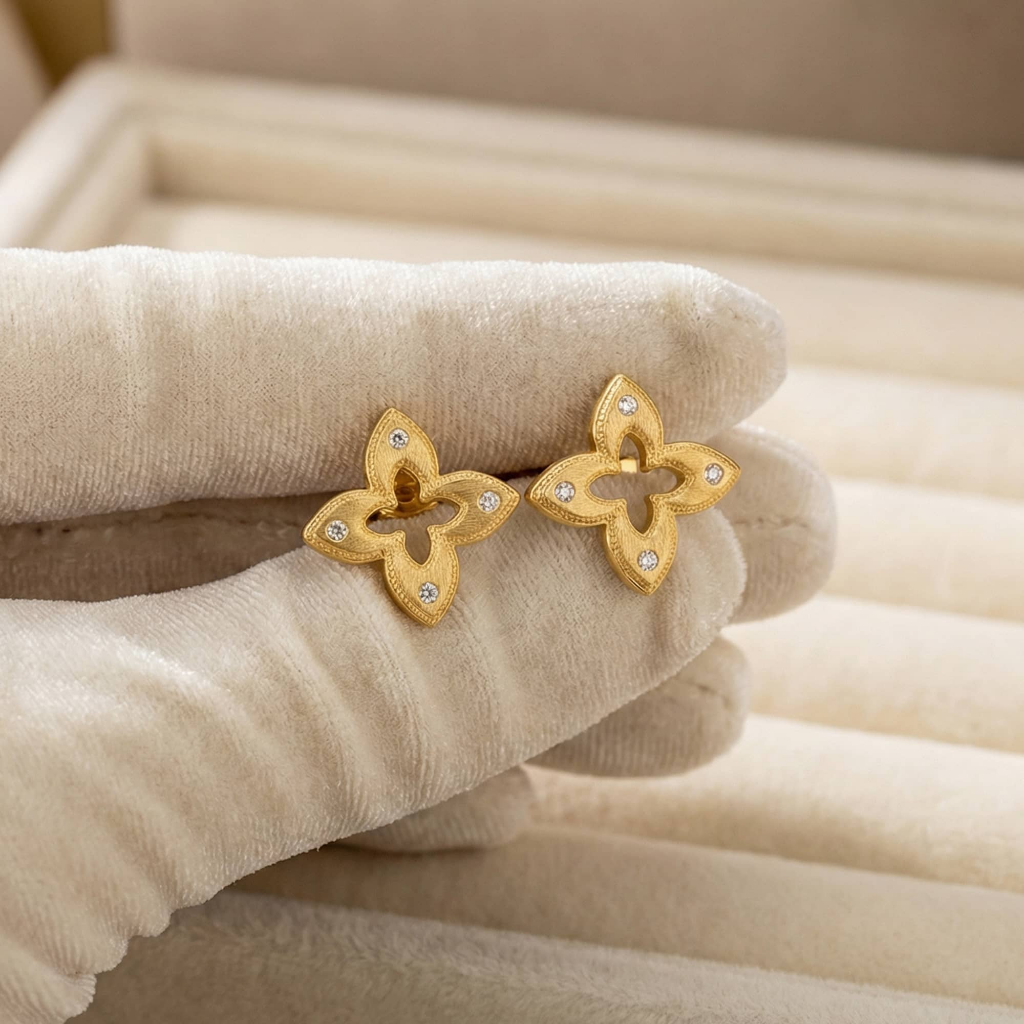 Bông tai cỏ 4 lá titan mạ vàng ChicEar Jewelry cao cấp không gỉ thiết kế sang trọng thanh lịch dễ phối đồ tôn vẻ nữ tính