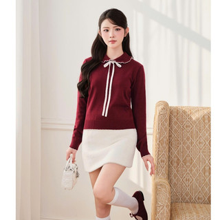 DELIZ - Áo len cho nữ cổ sen phối nơ dài tay tiểu thư nhiều màu bst thu đông AL75
