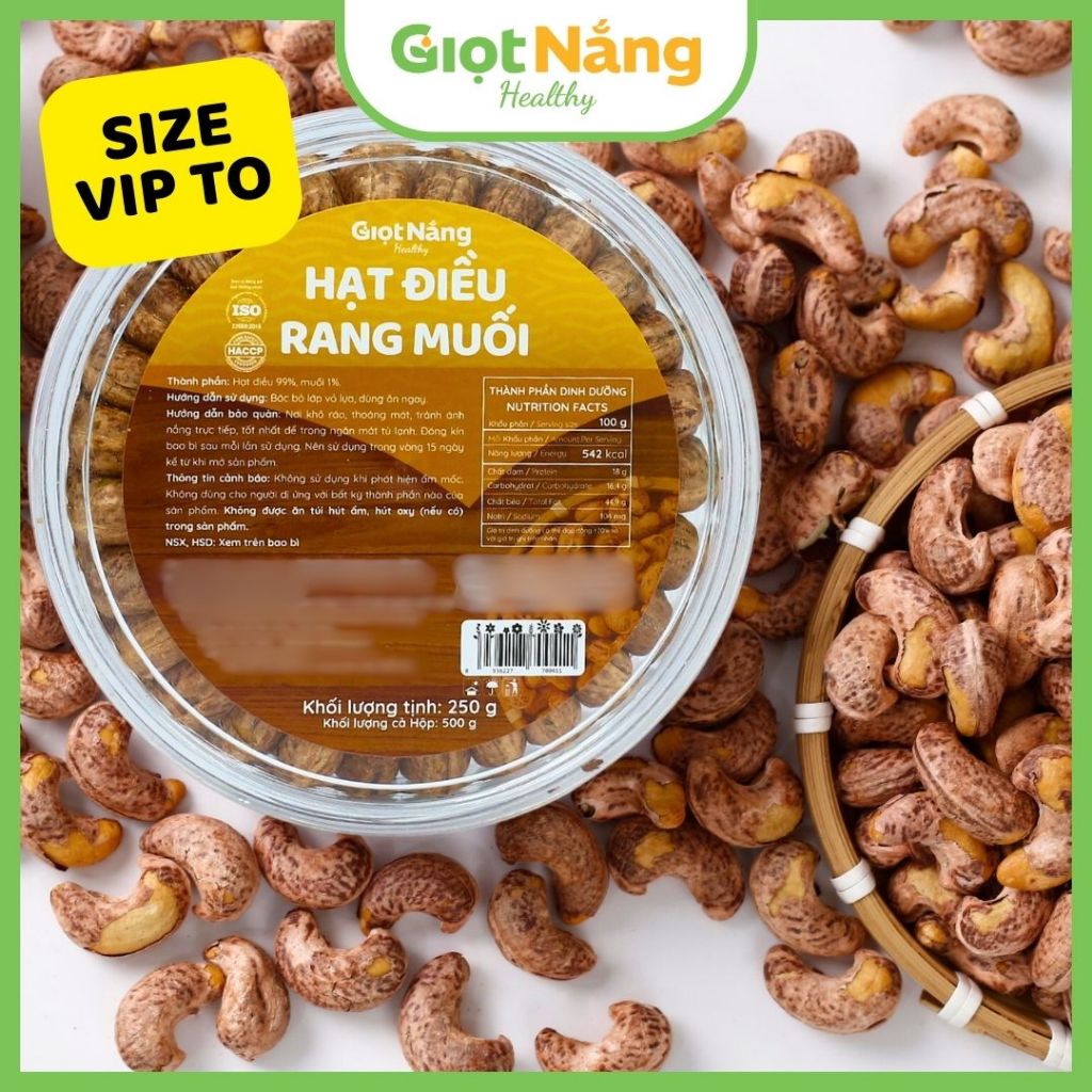Hạt Điều Rang Muối SIZE VIP TO Nguyên Lụa Chất Lượng Thơm Ngon Giòn Bùi từ Nông Sản Giọt Nắng