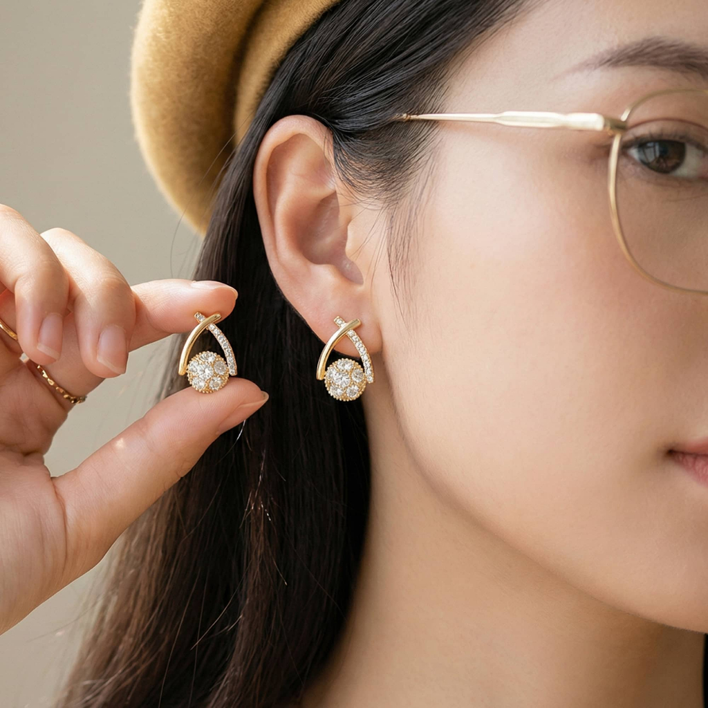 Bông tai bạc nữ đính đá cao cấp phong cách Hàn Quốc hiện đại sang chảnh dành cho nữ ChicEar Jewelry Collection