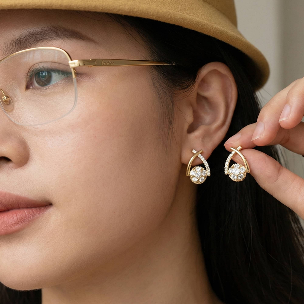 Bông tai bạc nữ đính đá cao cấp phong cách Hàn Quốc hiện đại sang chảnh dành cho nữ ChicEar Jewelry Collection