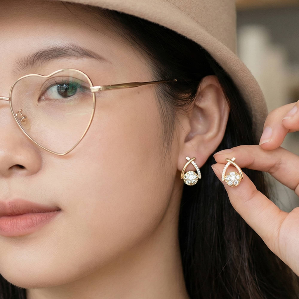 Bông tai bạc nữ đính đá cao cấp phong cách Hàn Quốc hiện đại sang chảnh dành cho nữ ChicEar Jewelry Collection