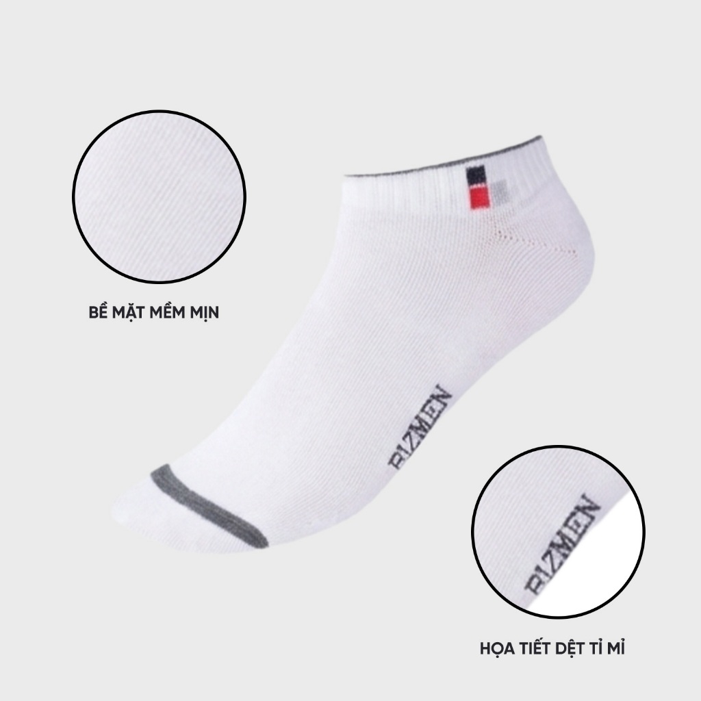 Bộ 2 tất vớ nam cổ ngắn Bizmen sợi cotton cao cấp, thấm hút mồ hôi tốt BSC006EDP02