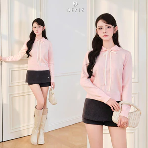 DELIZ - Áo len phối nơ dài tay cho nữ bst thu đông phong cách tiểu thư nhẹ nhàng AL75