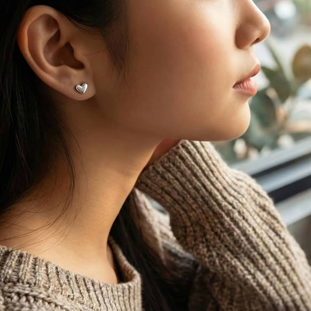 Bông tai bạc nữ cao cấp hình trái tim phong cách Hàn Quốc hiện đại sang chảnh dành cho nữ ChicEar Jewelry A502