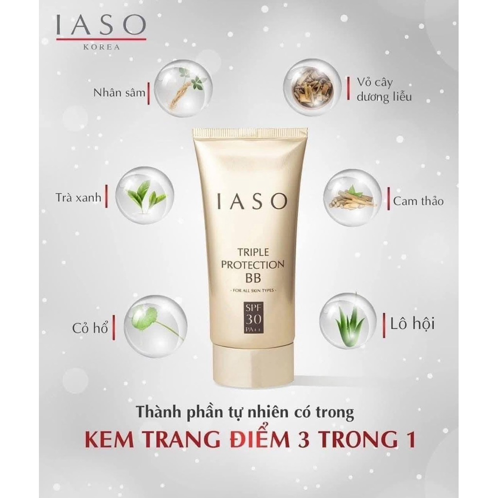 { Hàng công ty } Kem nền trang điểm BB IASO 3in1 Triple Protection SPF 30 PA++