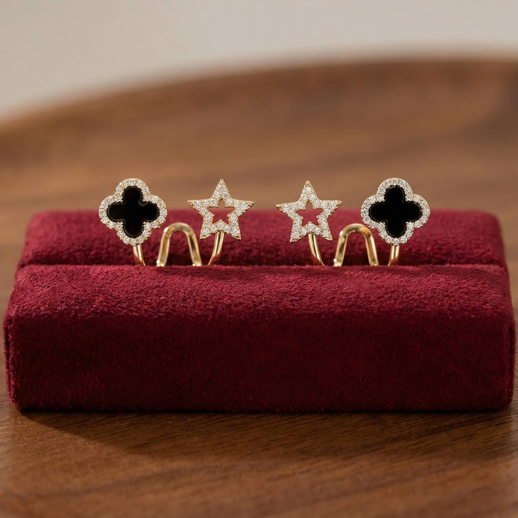 Bông tai nữ bạc cỏ bốn lá đính đá sang chảnh Hoa tai ChicEar Jewelry đính pha lê Zirconia cao cấp sang trọng
