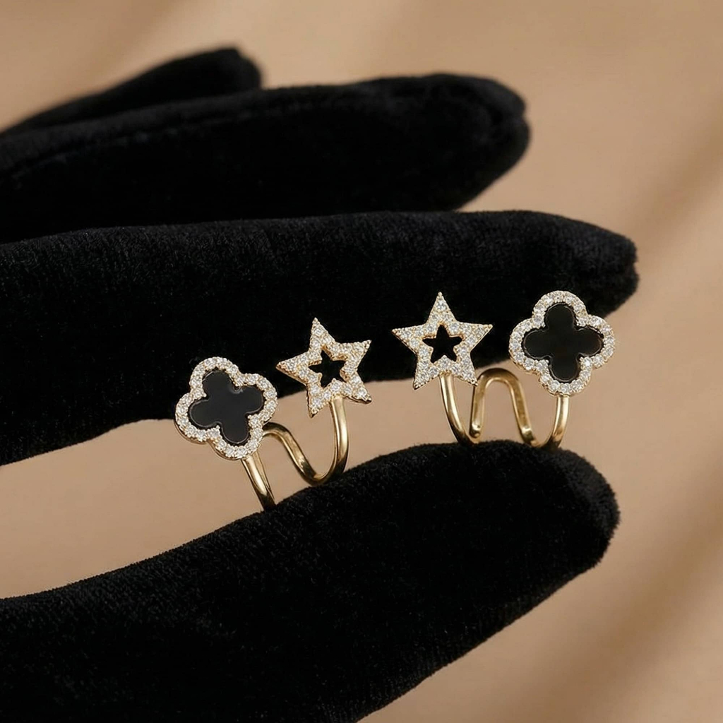 Bông tai nữ bạc cỏ bốn lá đính đá sang chảnh Hoa tai ChicEar Jewelry đính pha lê Zirconia cao cấp sang trọng