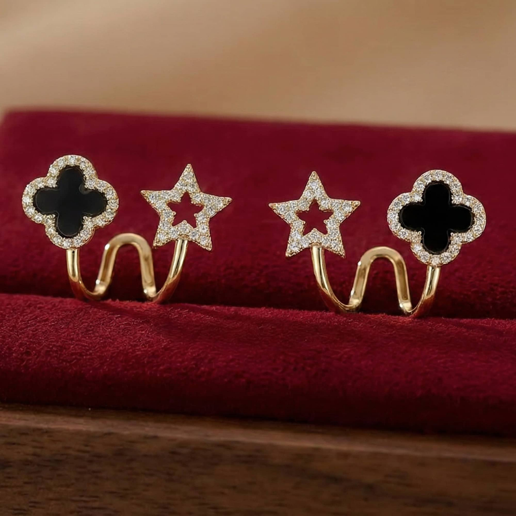 Bông tai nữ bạc cỏ bốn lá đính đá sang chảnh Hoa tai ChicEar Jewelry đính pha lê Zirconia cao cấp sang trọng