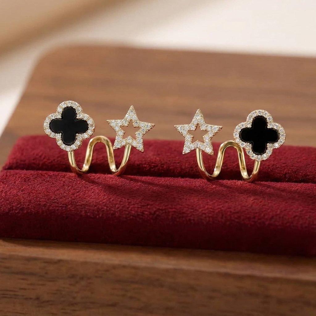 Bông tai nữ bạc cỏ bốn lá đính đá sang chảnh Hoa tai ChicEar Jewelry đính pha lê Zirconia cao cấp sang trọng