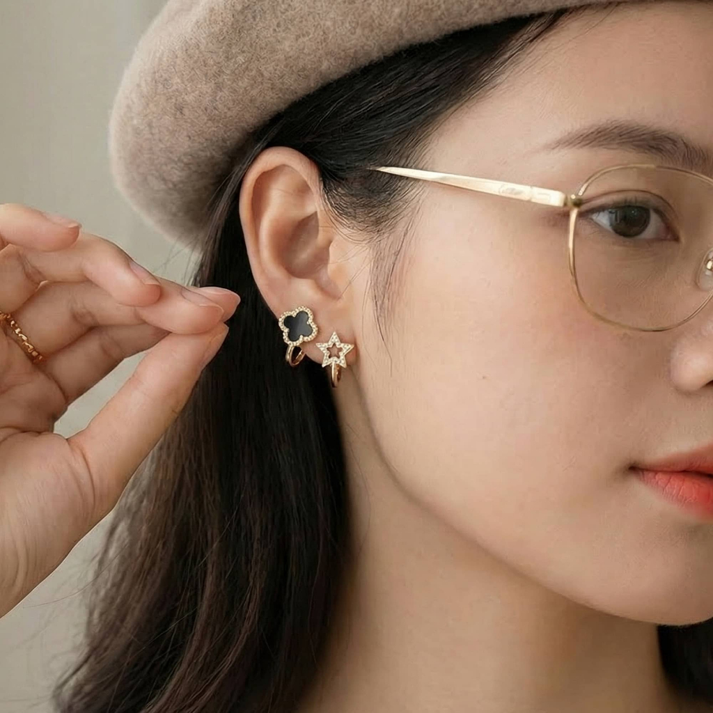 Bông tai nữ bạc cỏ bốn lá đính đá sang chảnh Hoa tai ChicEar Jewelry đính pha lê Zirconia cao cấp sang trọng