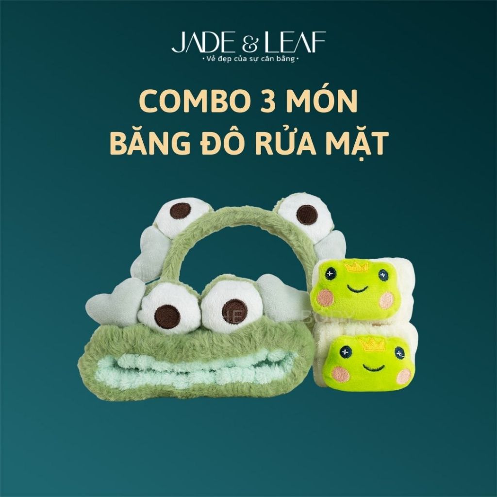 Băng Đeo Rửa Mặt Đeo Tay Jade&Leaf, Cài Tóc Bông Dày Tránh Nước Combo 3 Món Dễ Thương CHÚ ẾCH
