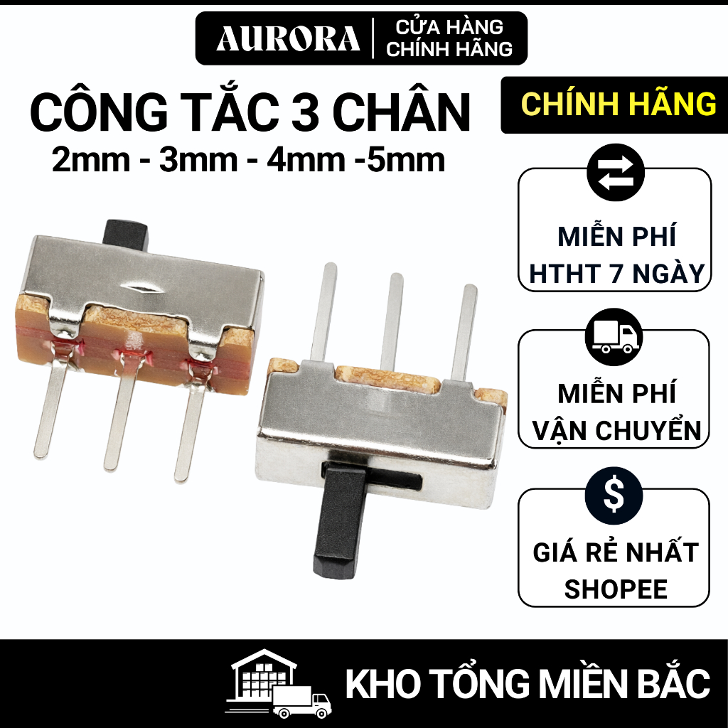Công Tắc Gạt 3 chân SS12D00, khoảng cách chân 2.54mm, chiều cao tay gạt 2mm 3mm 4mm 5mm - 5 chiếc