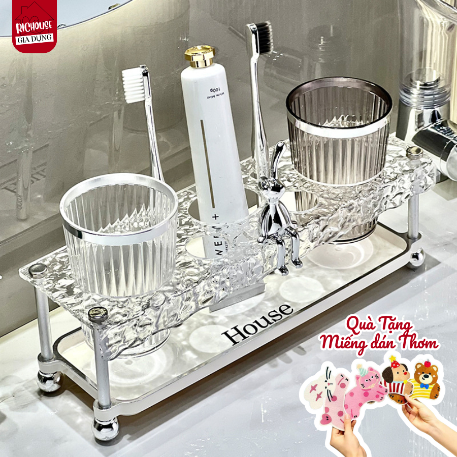 Kệ Đựng Bàn Chải Đánh Răng Tặng Cốc, Giá Để Đồ Nhà Tắm Nhựa Acrylic Trong Suốt Sang Trọng