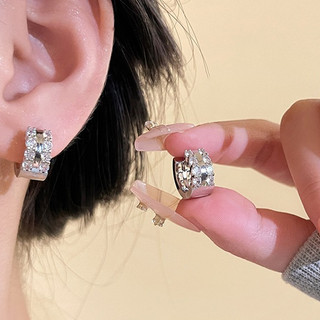 Bông tai khuyên tròn đính đá mạ bạc S925 sang trọng đi tiệc và hằng ngày