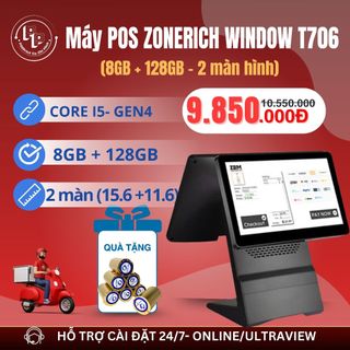 [WINDOW- 8GB+128GB] Máy POS bán hàng Zonerich T706 WINDOW 11 8GB+128GB, cảm ứng mượt, BH chính hãng 12 tháng