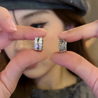 Bông tai khuyên tròn đính đá mạ bạc S925 sang trọng đi tiệc và hằng ngày