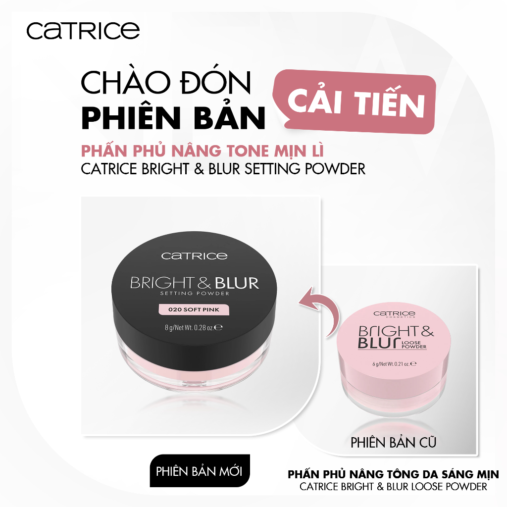 Phấn phủ mỏng nhẹ căng bóng nâng tone Catrice Bright & Blur Setting Powder 8g