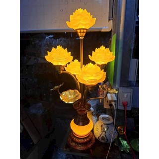 [ Tặng Bóng Led] Đèn Thờ Hoa Sen Vàng Lưu Ly 5 Bông Cao Cấp 56–70cm, Cổ Điển Trang Trí Bàn Thờ Gia Tiên
