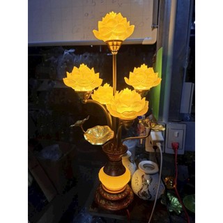 [ Tặng Bóng Led] Đèn Thờ Hoa Sen Vàng Lưu Ly 5 Bông Cao Cấp 56–70cm, Cổ Điển Trang Trí Bàn Thờ Gia Tiên
