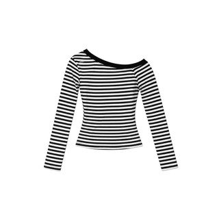 Áo Dài Tay Nữ Lệch Vai Sọc Kẻ Ngang Chất Vải Thun Cotton WDT018