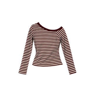 Áo Dài Tay Nữ Lệch Vai Sọc Kẻ Ngang Chất Vải Thun Cotton WDT018