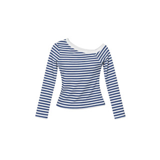 Áo Dài Tay Nữ Lệch Vai Sọc Kẻ Ngang Chất Vải Thun Cotton WDT018