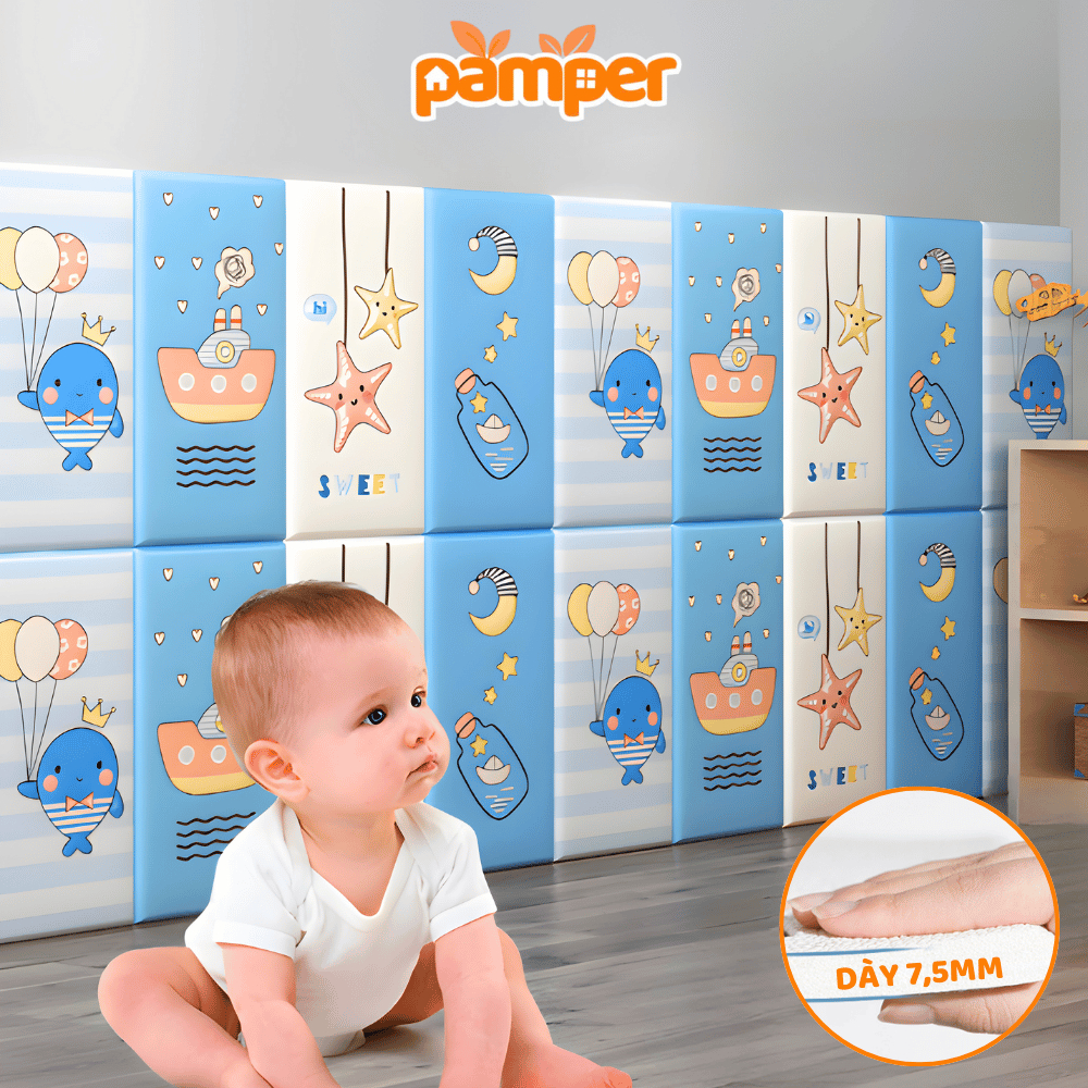 [LOẠI 1 DÀY] Xốp Dán Chân Tường Bảo Vệ Trẻ Chống Va Đập PAMPER Kích Cỡ 69x34 cm, Keo Không Hại Tường