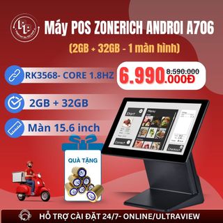 [ANDROI- 2GB+32GB] Máy POS bán hàng Zonerich A706 ANDROI 11 2GB+32GB, cảm ứng mượt, BH chính hãng 12 tháng