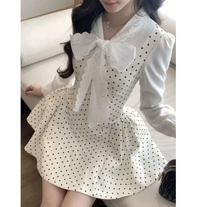 Váy dài tay giả chấm bi kiểu Pháp dành cho nữ, váy ngắn dáng ngắn phù hợp công sở,hàng Quảng Châu