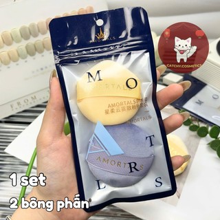 [AMORTALS] Set 2 Bông Phấn Phủ AMORTALS Vàng Tím Ngôi Sao, Stellar Mist Powder Puff Set, 8.2g
