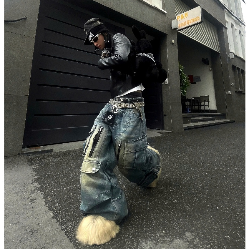 Bad Choices | Quần jean form Suông DESTROYED dây kéo phối túi hộp StreetWear