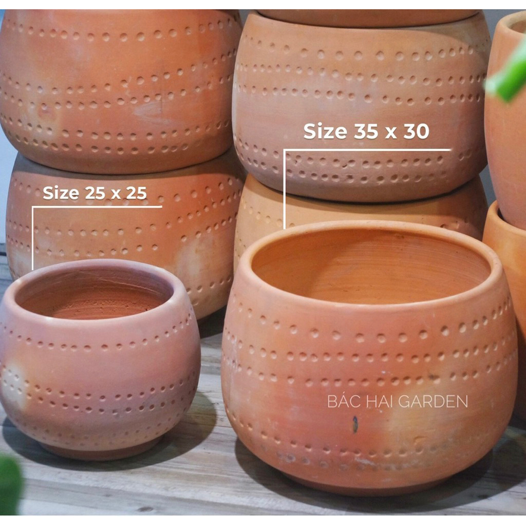 Chậu nồi size lớn bộ 2 đất nung Vintage D25H25 & D35H30- Chậu đẹp giá rẻ tại HCM