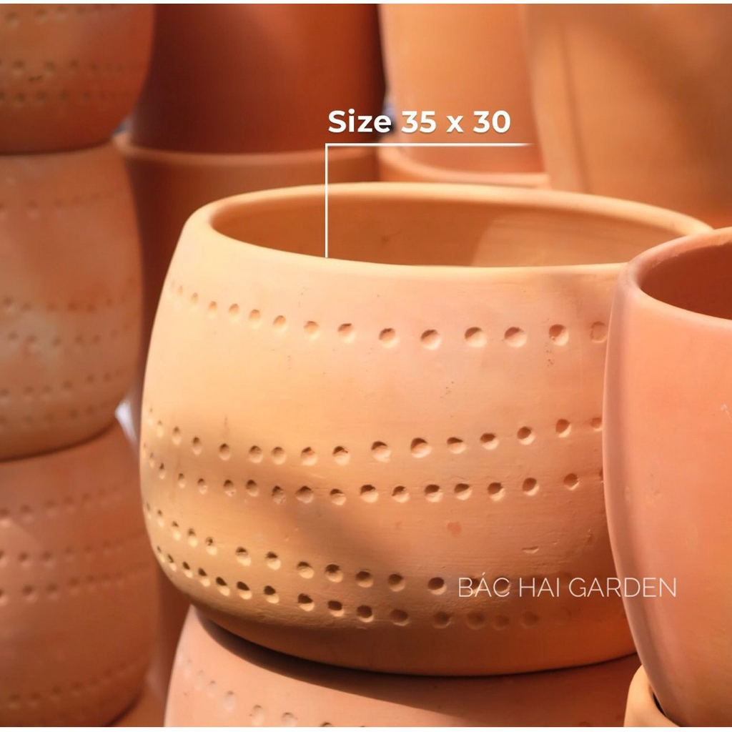 Chậu nồi size lớn bộ 2 đất nung Vintage D25H25 & D35H30- Chậu đẹp giá rẻ tại HCM