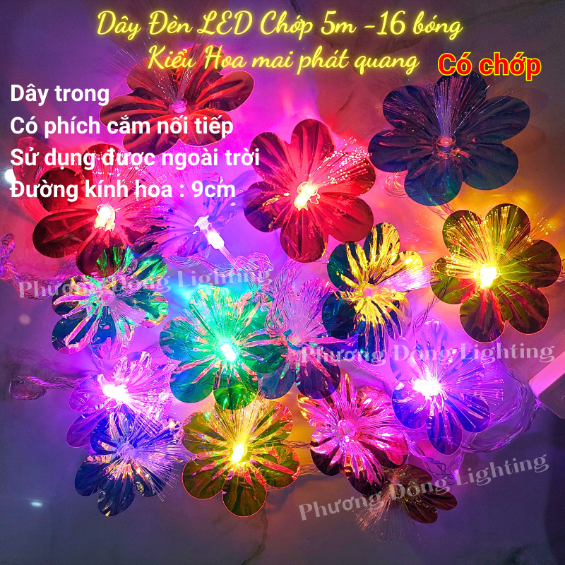 Dây đèn Led chớp kiểu Bươm bướm Hoa mai Hoa đào Phát quang Trang trí Lễ Tết CÓ NỐI