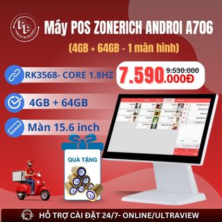 [ANDROI- 4GB+64GB] Máy POS bán hàng Zonerich A706 ANDROI 11 4GB+64GB, cảm ứng mượt, BH chính hãng 12 tháng
