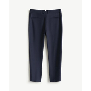 Quần Tây Nam Dài Ủi Ly Trước vải dệt dobby Màu xanh Navy Form Slim Cropped - ROUTINE 10F25PFO015