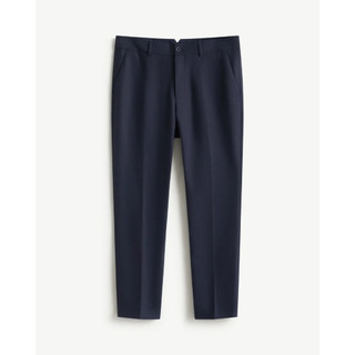 Quần Tây Nam Dài Ủi Ly Trước vải dệt dobby Màu xanh Navy Form Slim Cropped - ROUTINE 10F25PFO015