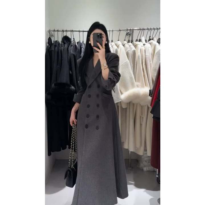 CC] V98 Áo Khoác Măng Tô Dạ Hàn Cao Cấp Dáng Dài Khuy Kép - Áo Dạ Nữ Thiết Kế Sang Trọng Thanh Lịch Chuẩn Form