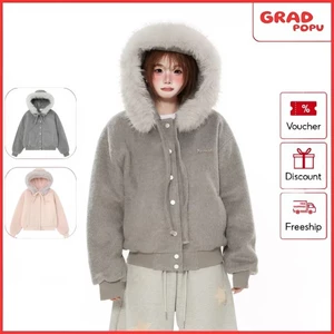 Áo khoác GRADPOPU có mũ cổ lông lớn cực ấm áp và đẹp mắt phù hợp với phụ nữ nhỏ nhắn AK557