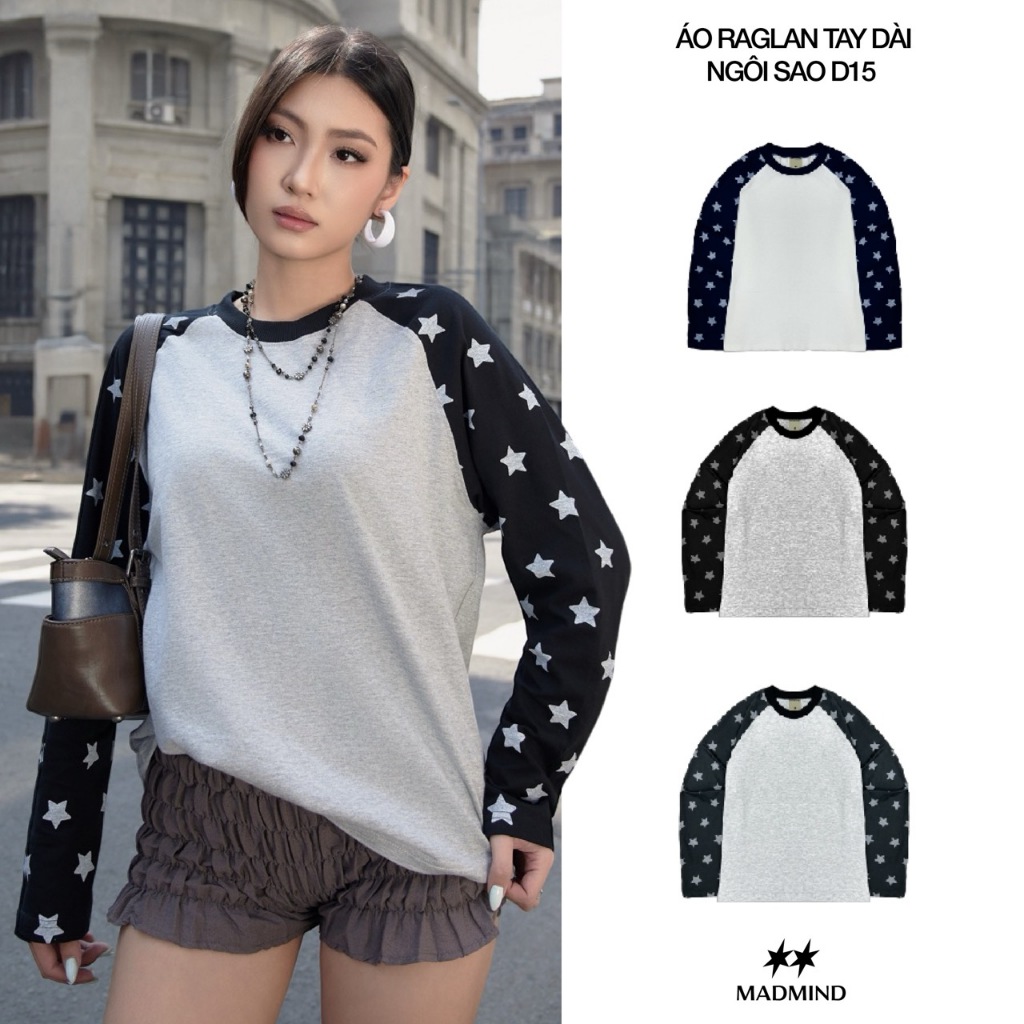 MADMIND Áo Thun Tay Dài Raglan Unisex Nam Nữ Hoạ Tiết In Ngôi Sao D15 ...