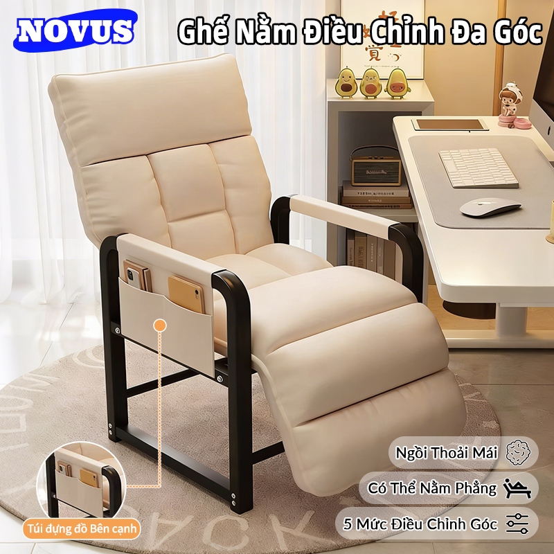 NOVUS Ghế Máy Tính Thư Giãn 5 Cấp Điều Chỉnh - Ghế Văn Phòng Ngả Lưng 180°, Ngồi Nằm Thoải Mái, Đệm Rộng, Túi Đựng